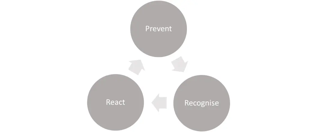 Compliance Circle consisting of  three components: Prevent, Recognise, React