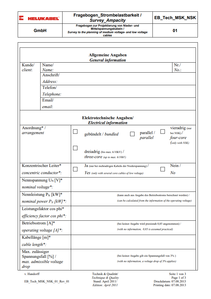 Fragebogen Strombelastbarkeit