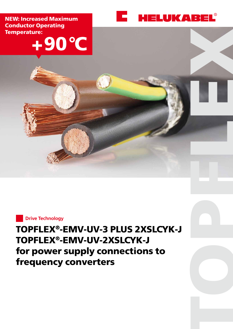 TOPFLEX®-EMV-UV-3 PLUS 2XSLCYK-J 和 -EMV-UV-2XSLCYK-J 用于连接到变频器的电源