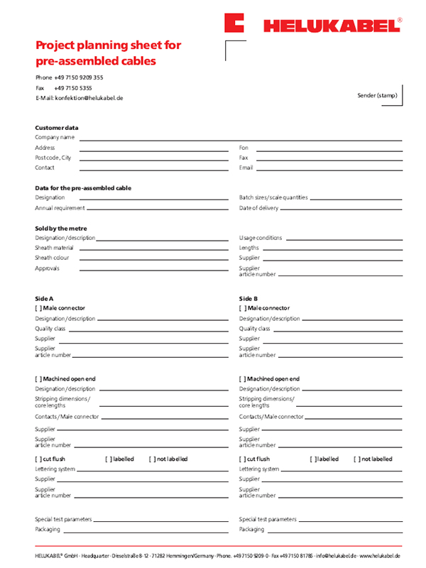 Pre-Assembled Cable Project Planning Form