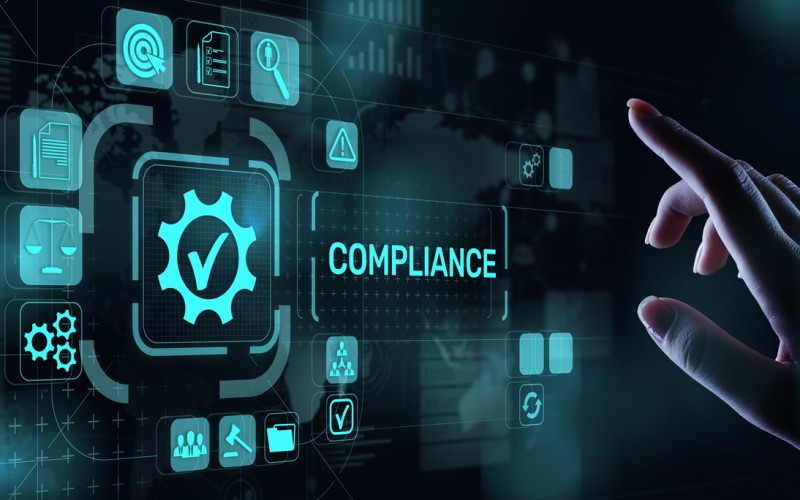 Compliance concept with icons and text. 