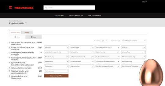 Filtering in the product finder