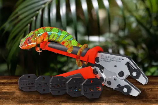 Chameleon on a crimping tool