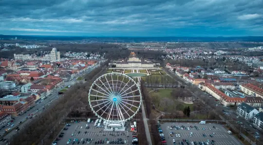 Bird's eye-view of the Ferris Wheel in Ludwigsburg at day