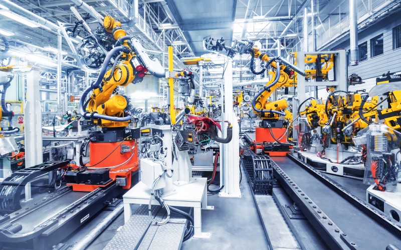 Production line with robots