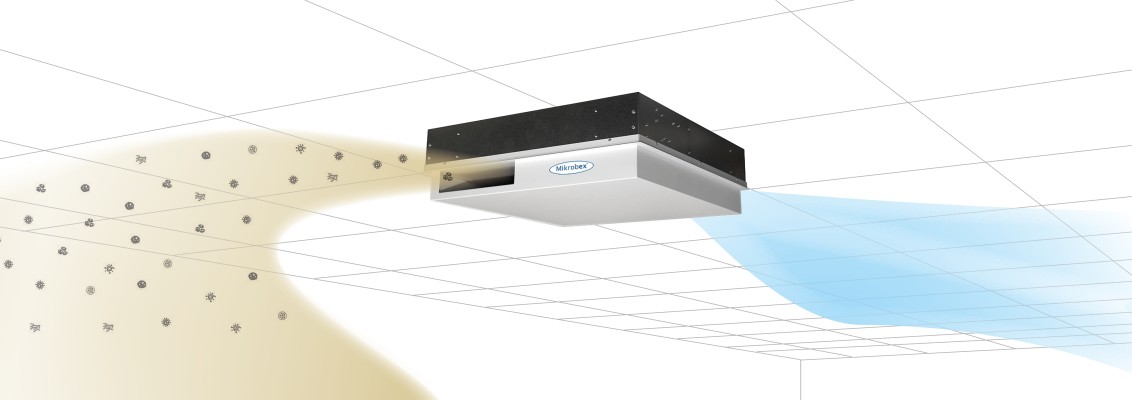 Illustration of Mikrobex Cloud Air Control on the ceiling