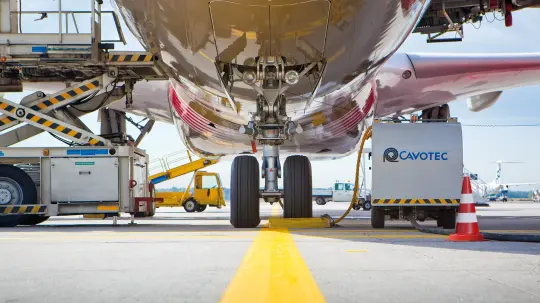 Supply lines underneath an aircraft