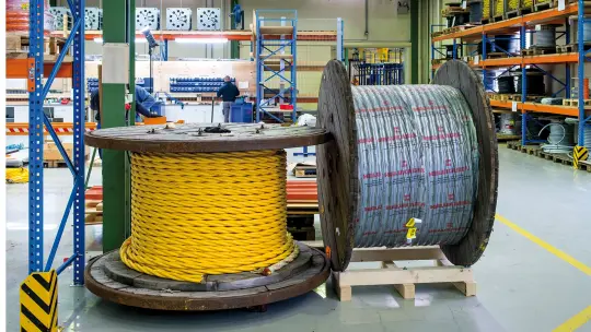two cable drums in the production hall