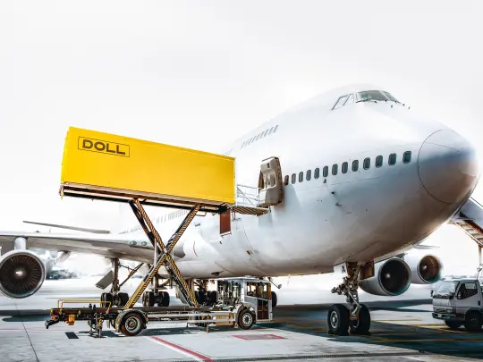 Catering truck delivers to Boeing 747s