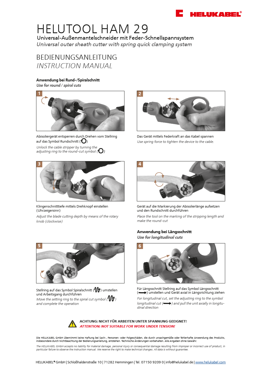 Helukabel - HAM29 Instructions For Use